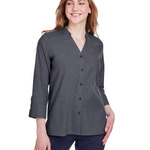 Women's Crown Collection® Stretch Pinpoint Chambra Three-Quarter Sleeve Shirt