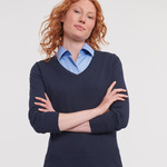 Russell Collection Ladies Cotton Acrylic V Neck Sweater