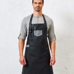 Division waxed-look denim bib apron with faux leather