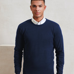 Crew neck cotton-rich knitted sweater