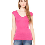 Women's Cap Sleeve Sheer Mini Rib V-neck Tee