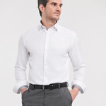 Men's Long Sleeve Tailored Contrast Herringbone Shirt 